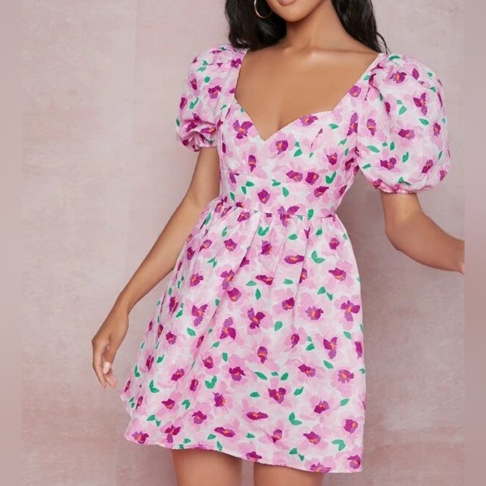 🌼SHEIN Pink and Green Floral Midi Dress